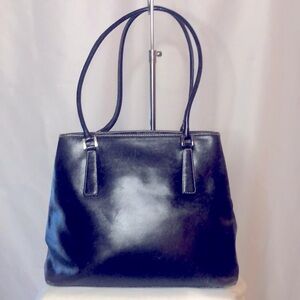 MILA PAOLI black genuine leather tote. Silver hardware.